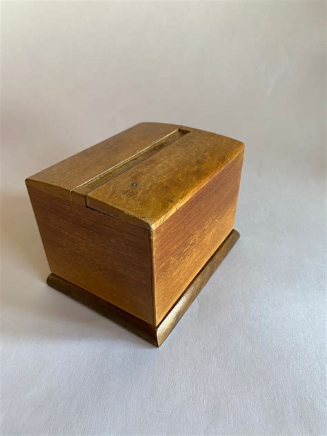 Vtg Art Deco Cigarette Box Case Holder Wood Lined Metal 